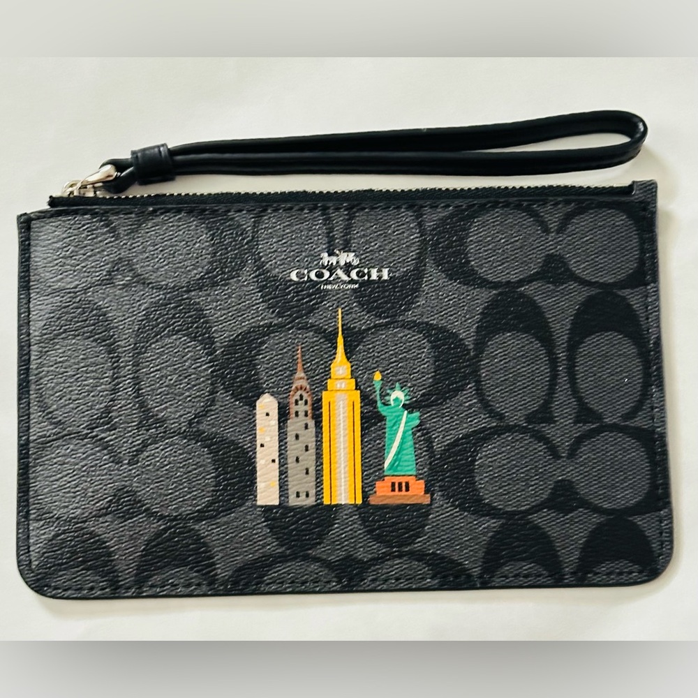 Coach Black Wristlet with Cityscape Design